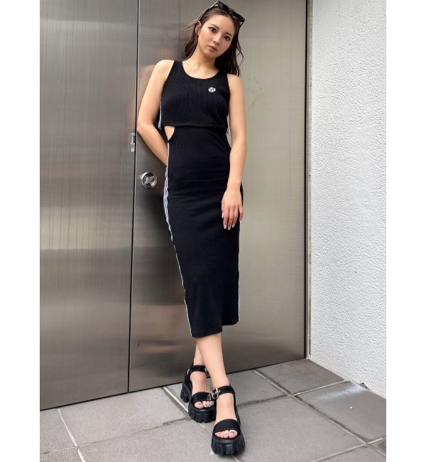 GYDA「GDウエストOPEN SIDEラインノースリテレコロングワンピース」|ワンピース|