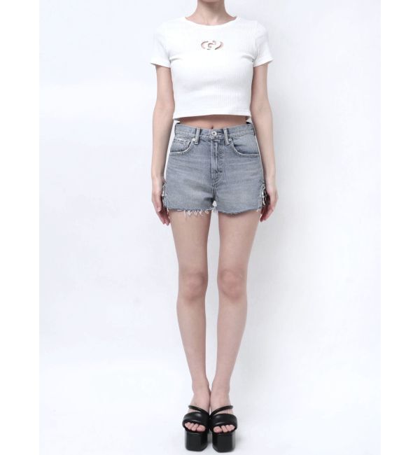 GYDA「ハイウエストSIDE RINGデニムショートパンツ」|デニム|