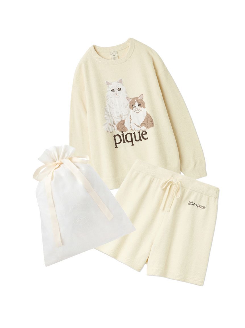gelato pique「【ラッピング済み】エアリーモコキャットジャガードプルオーバー＆ショートパンツSET」|ルームウェア|YEL