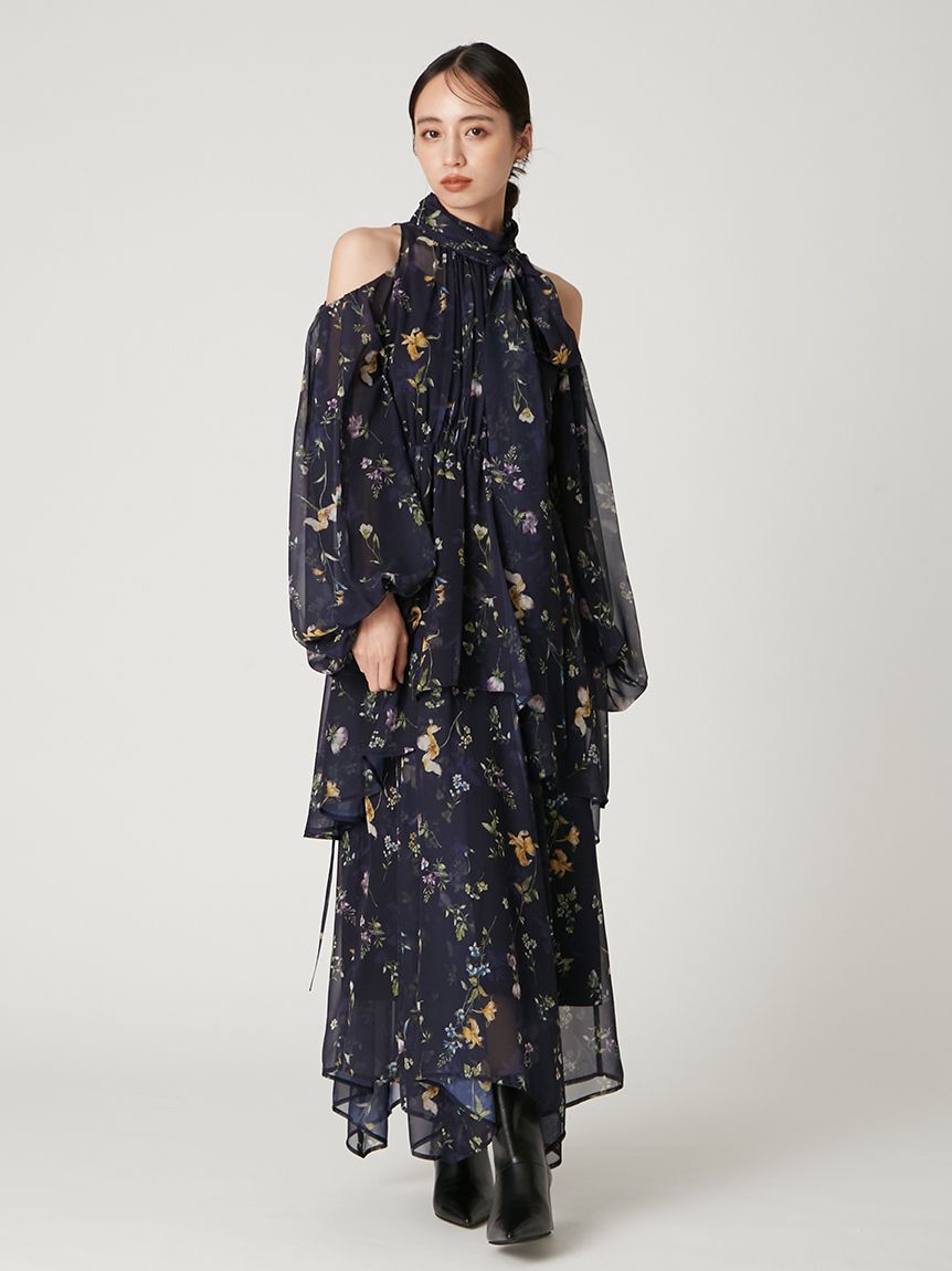 FRAY I.D「【00サイズ】フラワープリントオフショルティアードワンピース」|ワンピース|