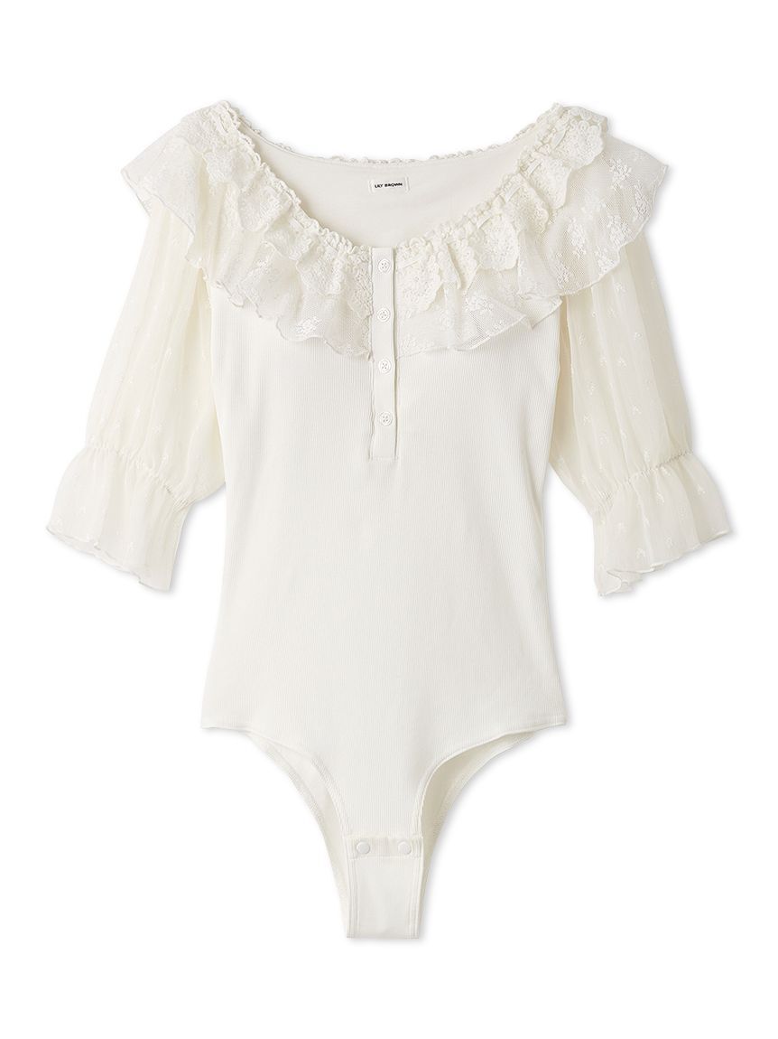 LILY BROWN Lingerie「【LILY BROWN Lingerie】レーシーパフスリーブボディスーツ」|インナー|