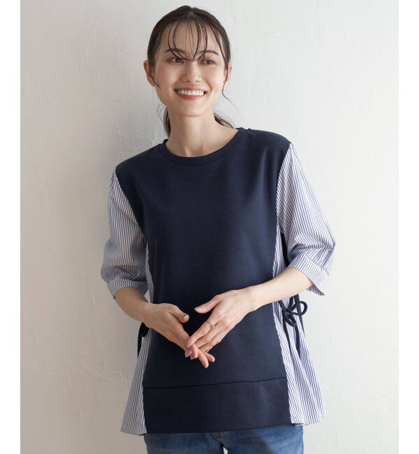 ikka「袖切り替えレイヤードプルオーバー」|その他|ネイビー