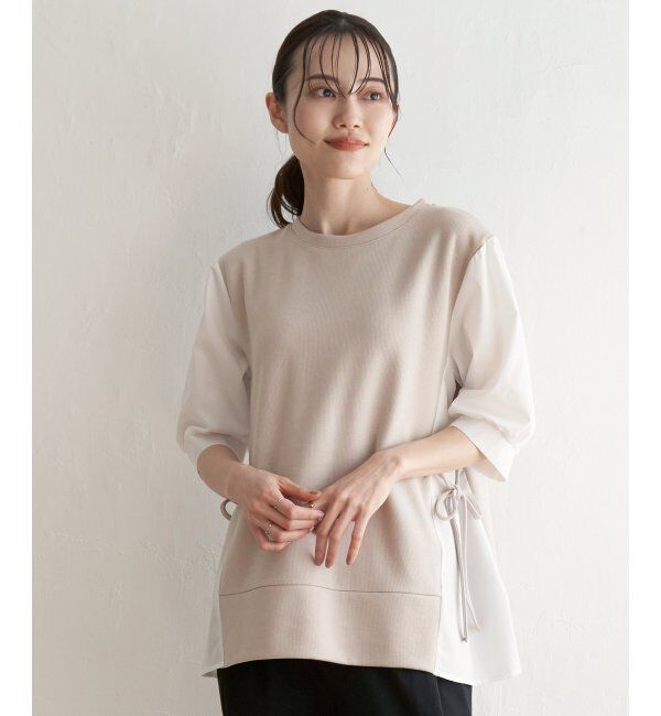 ikka「袖切り替えレイヤードプルオーバー」|その他|ベージュ