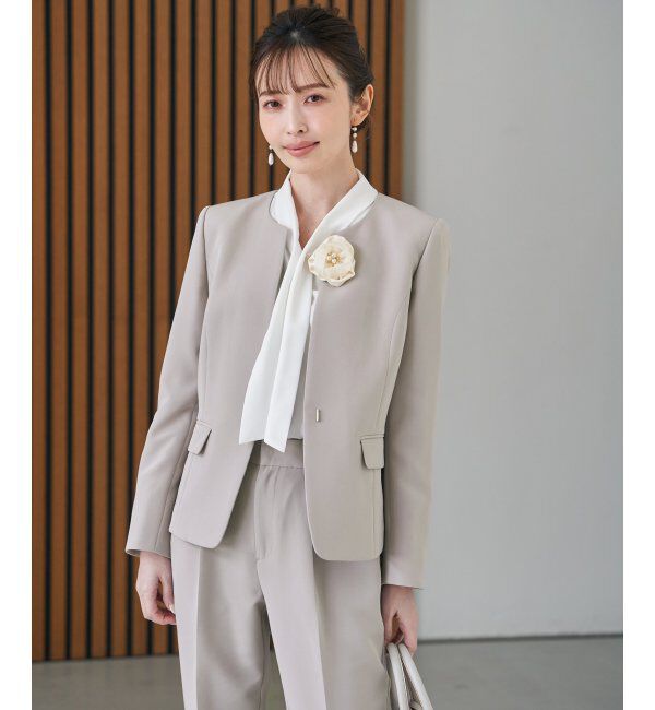 IKKA LOUNGE「【洗濯機で洗える／セットアップ対応】ウォッシャブルキーネックジャケット」|その他|グレージュ