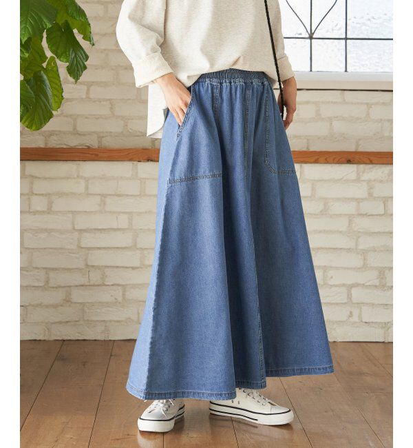 Lbc with Life「デニムコットンワークフレアスカート」|スカート|ブルー