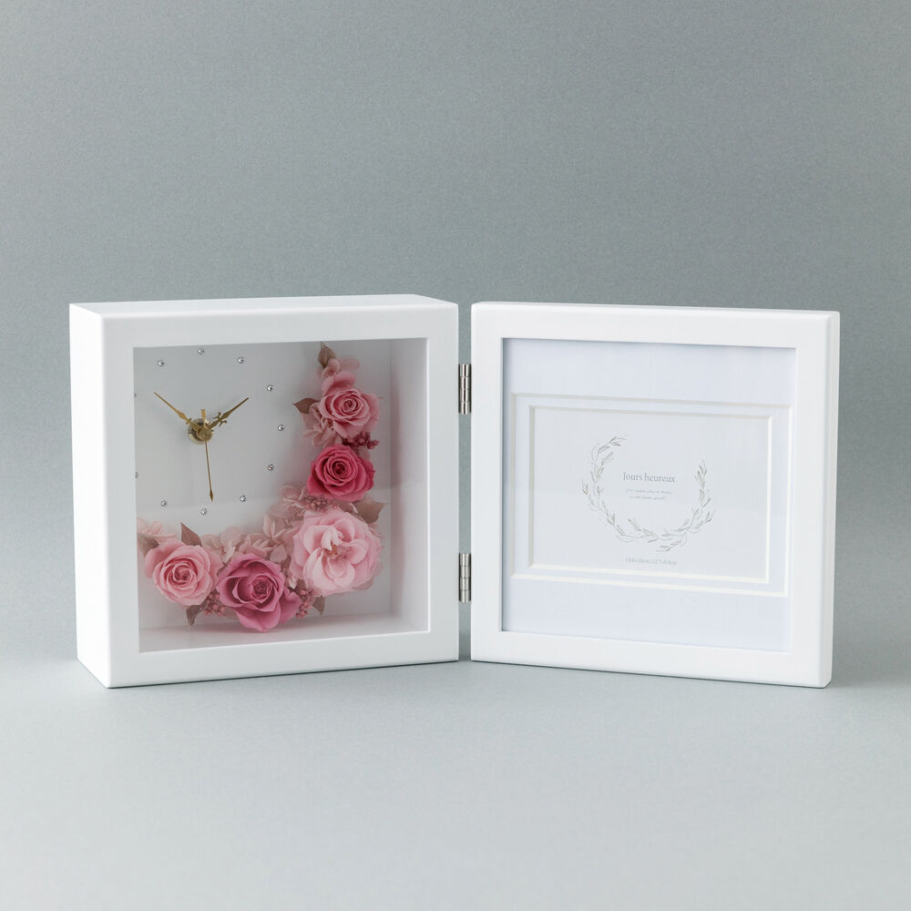 BACKYARD FAMILY「プリザーブドフラワー 写真立て 通販 フォトフレーム お手入れ不要 お手入れ簡単 時計付き」|その他|ピンク2