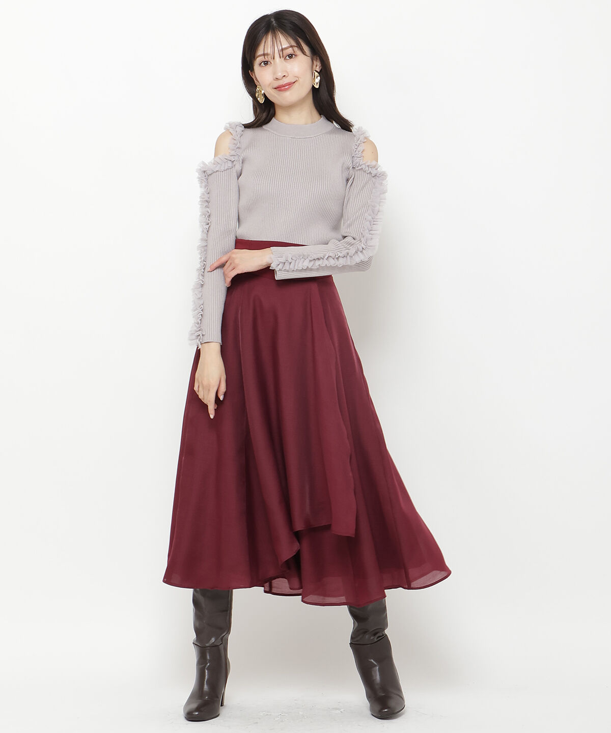 アンドクチュール「チュールフリルオフショルニットプルオーバー」|ニット・セーター|