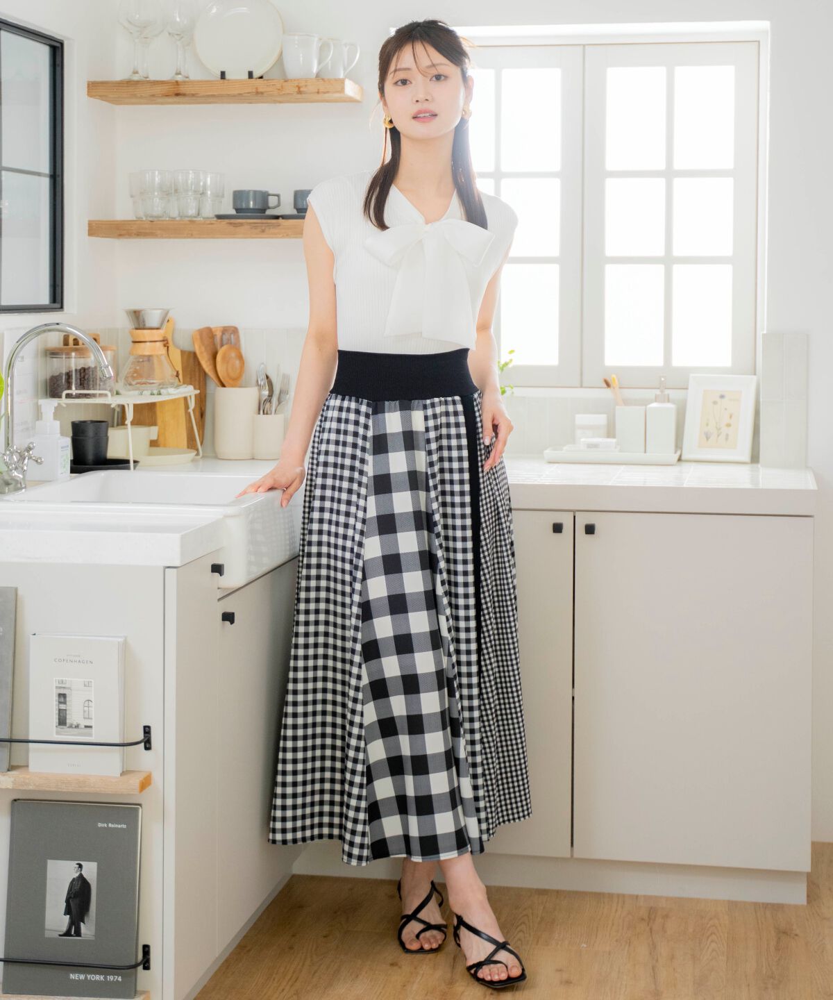 アンドクチュール「ギンガムMIXロングスカート」|フレア|