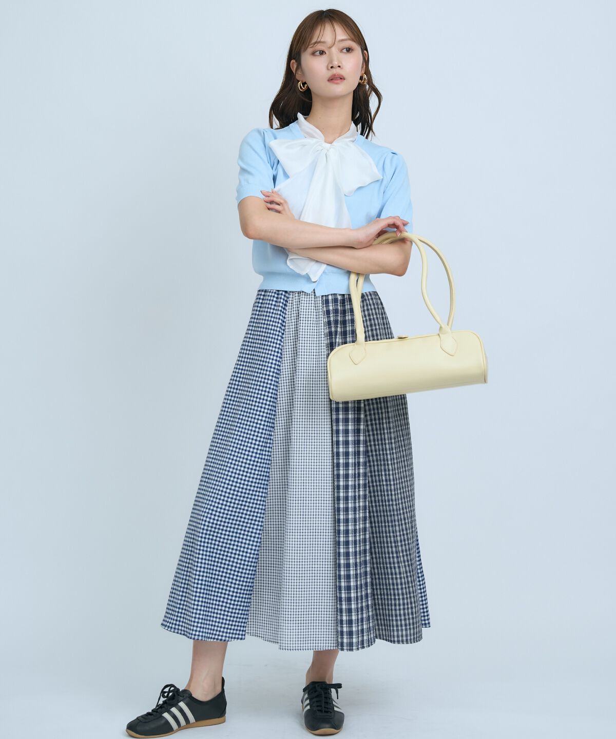 アンドクチュール「異素材リボン半袖ニットカーディガン」|カーディガン|