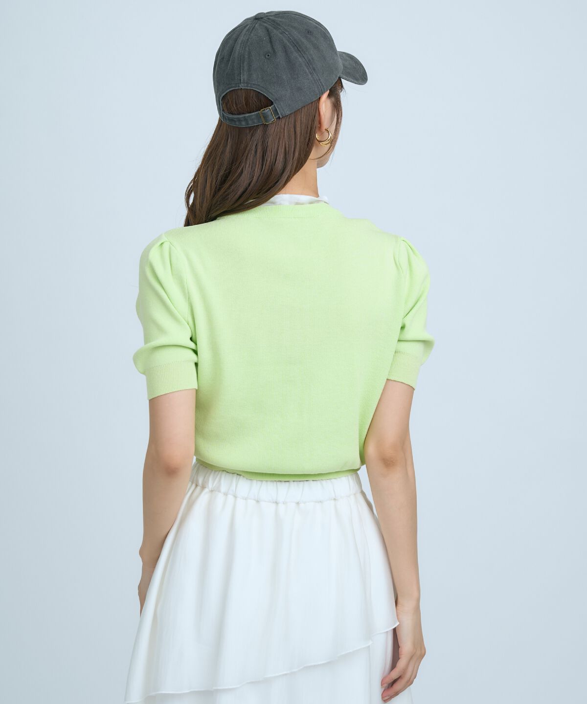 アンドクチュール「異素材リボン半袖ニットカーディガン」|カーディガン|