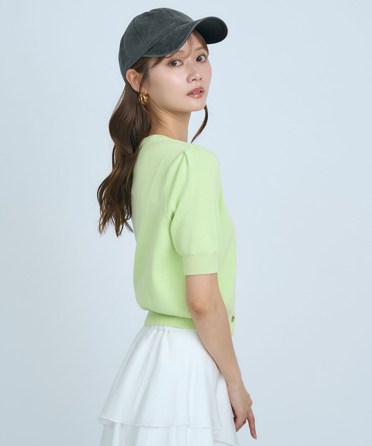 アンドクチュール「異素材リボン半袖ニットカーディガン」|カーディガン|