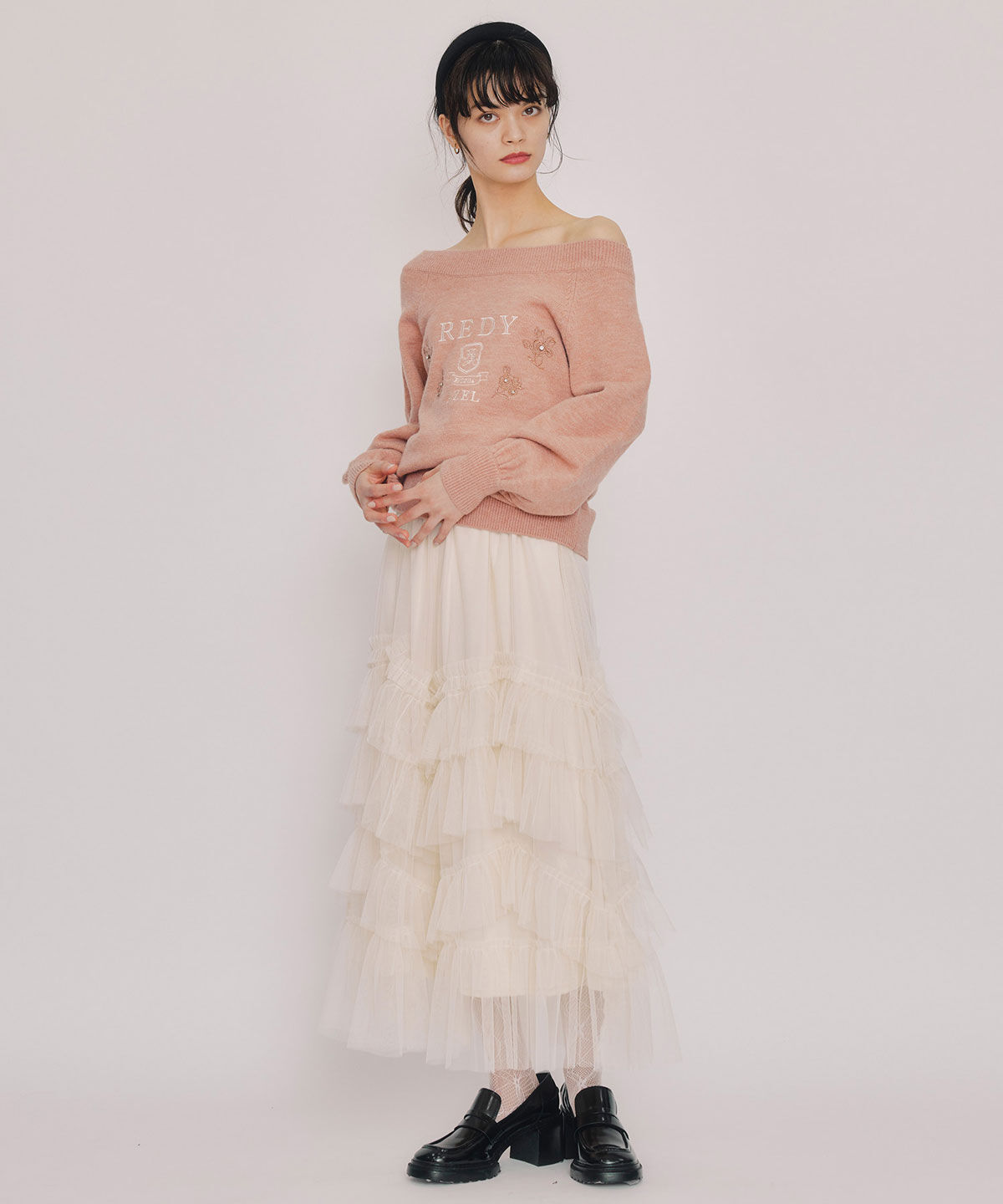 REDYAZEL「ギャザーチュールティアードロングスカート」|フレア|