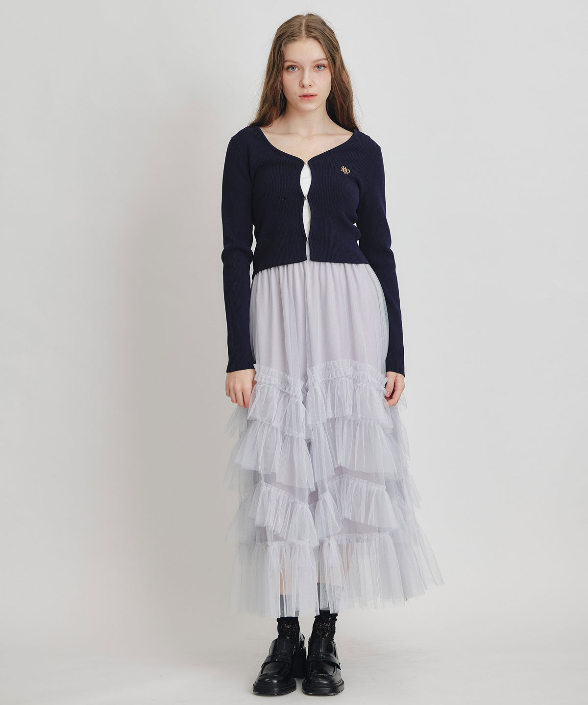 REDYAZEL「ギャザーチュールティアードロングスカート」|フレア|