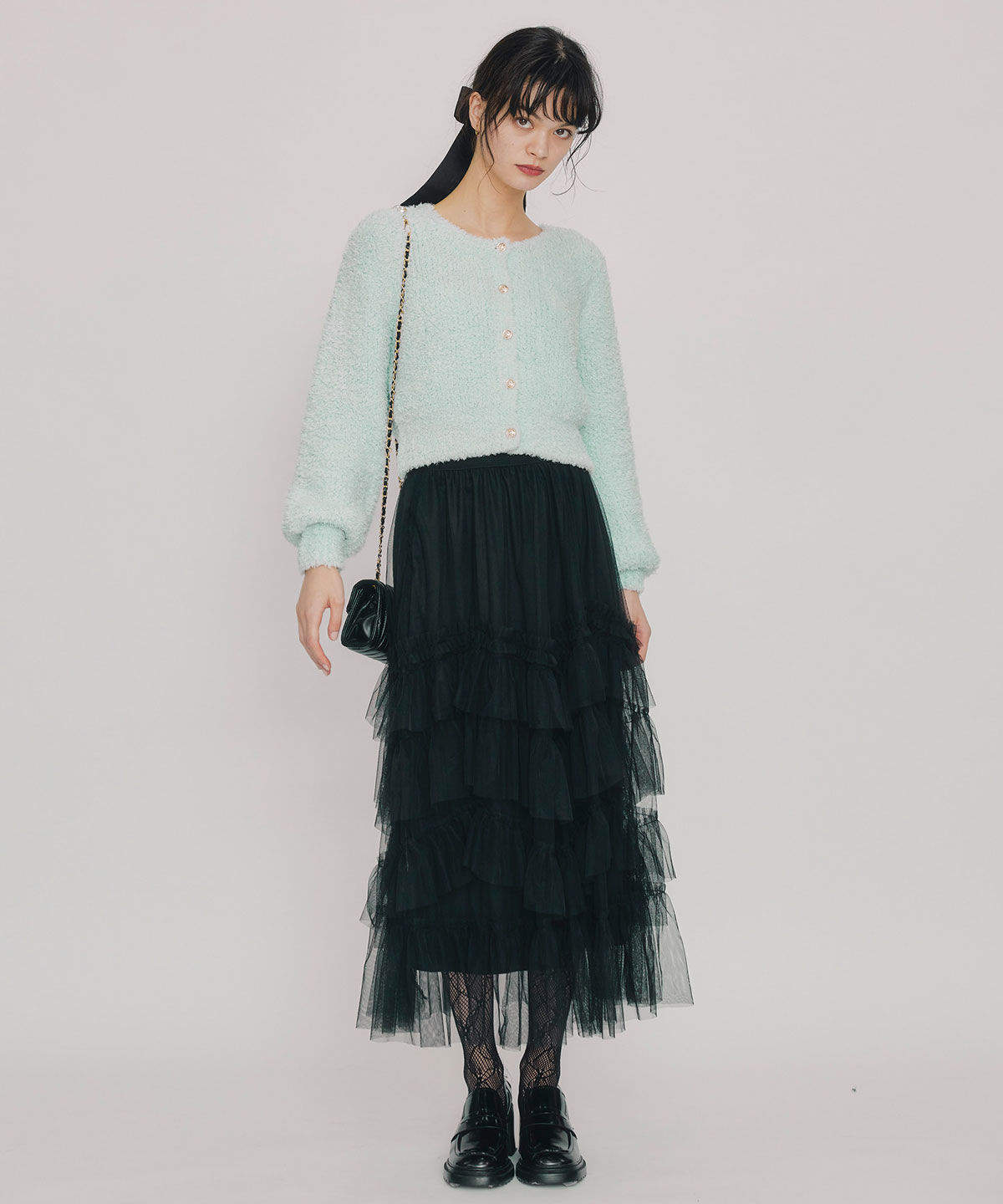 REDYAZEL「ギャザーチュールティアードロングスカート」|フレア|