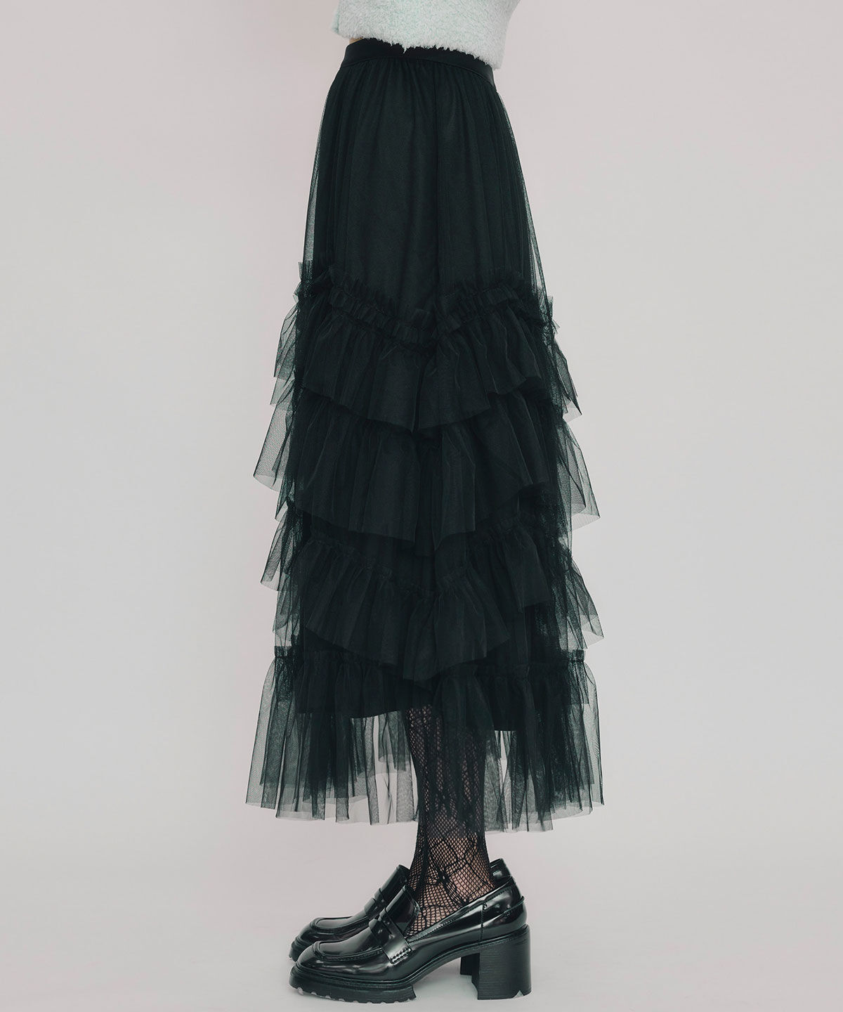 REDYAZEL「ギャザーチュールティアードロングスカート」|フレア|