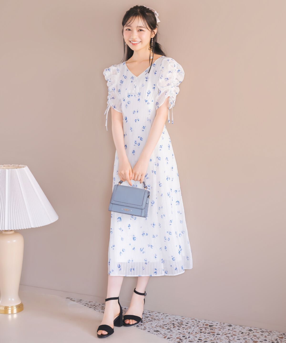 WILLSELECTION「フルールプリントギャザースリーブワンピース」|ワンピース|