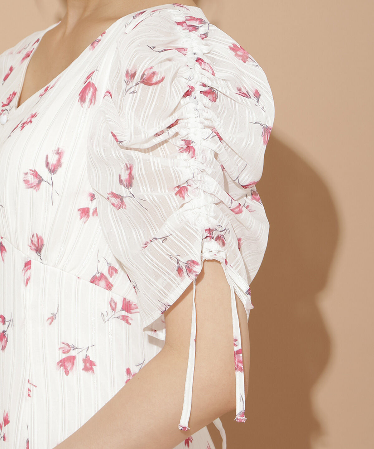 WILLSELECTION「フルールプリントギャザースリーブワンピース」|ワンピース|