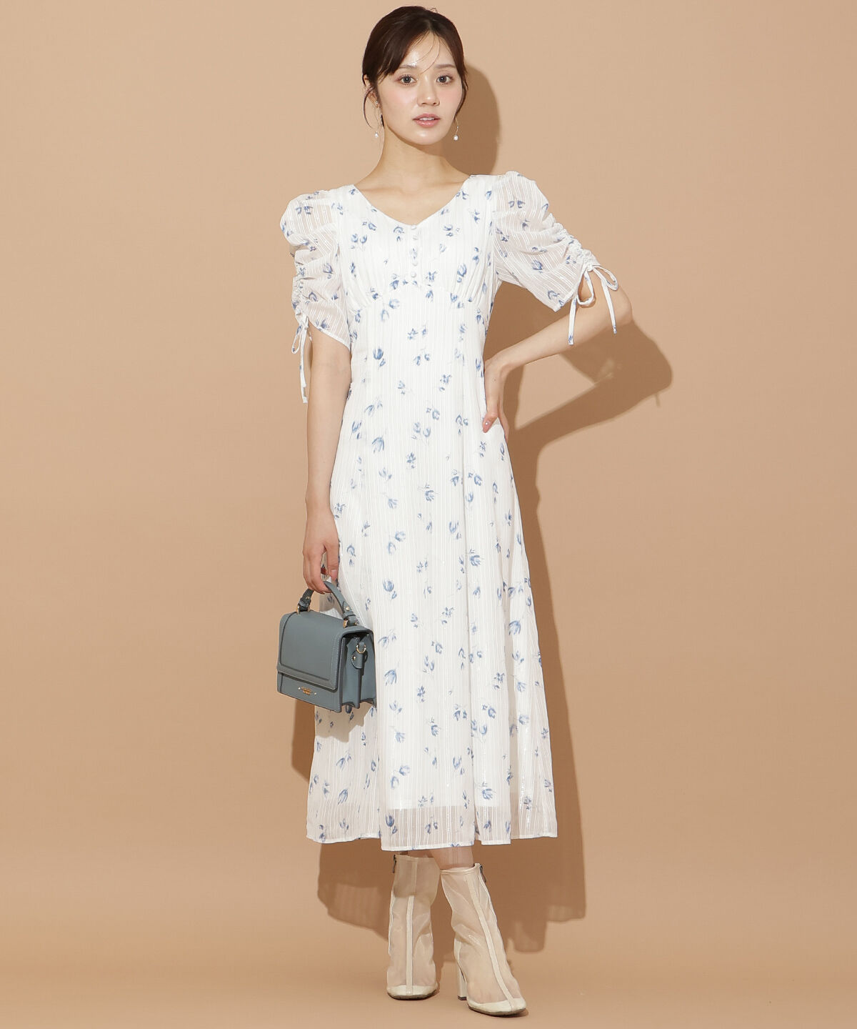 WILLSELECTION「フルールプリントギャザースリーブワンピース」|ワンピース|