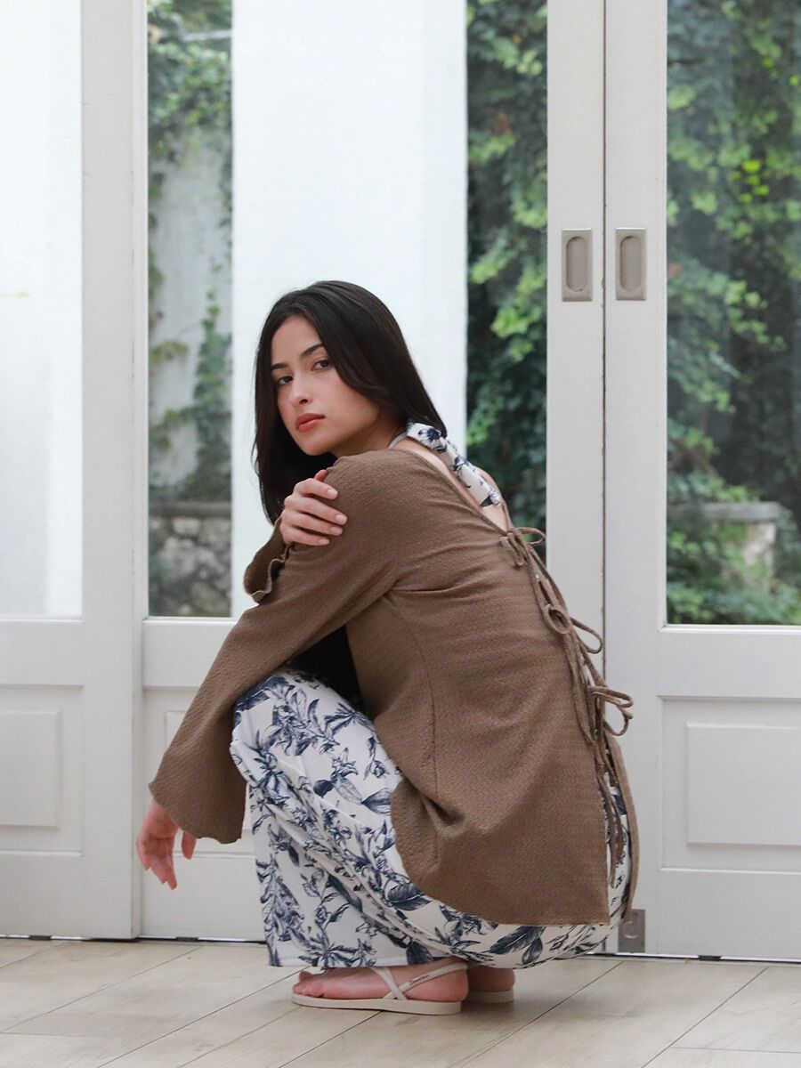 PEAK&PINE「【新作】ジャガード風ロング丈リボンカーディガン」|スポーツ|