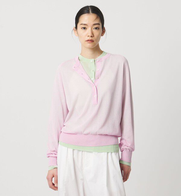 AEWEN MATOPH「＜AEWEN MATOPH＞シアーヘンリーネックニット ‐ ウォッシャブル ‐」|ニット・セーター|LT.PINK