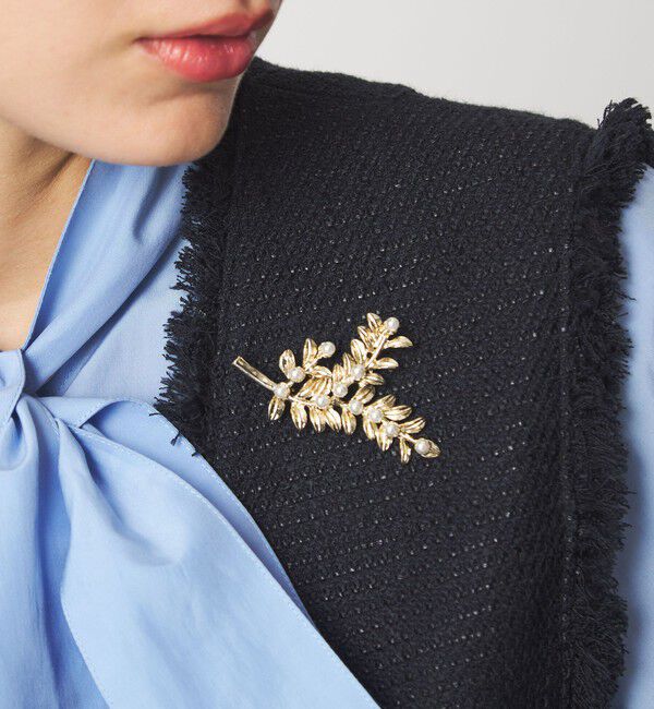 UNITED ARROWS green label relaxing「リーフ＆フェイクパール ブローチ」|ブローチ・コサージュ|GOLD