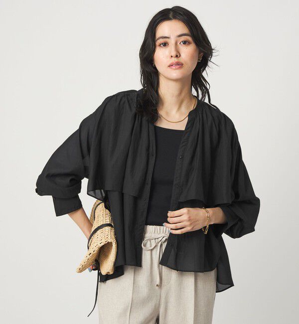 UNITED ARROWS green label relaxing「［size SHORTあり］ボイル レイヤー ギャザー ブラウス」|シャツ・ブラウス|BLACK