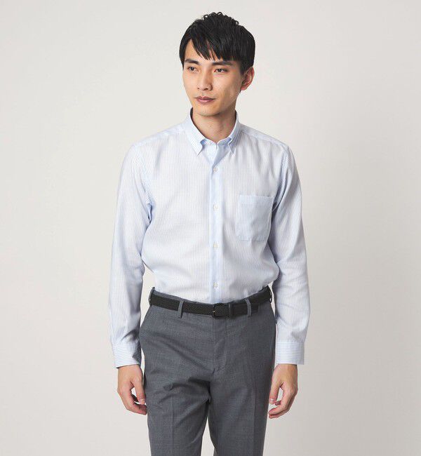 UNITED ARROWS green label relaxing「エブリット コットンオックス ストライプ スナップ ボタンダウン シャツ -イージーアイロン-」|シャツ・ブラウス|LT.BLUE