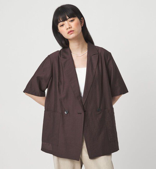 EMMEL REFINES「＜EMMEL REFINES＞EM マーブルローン ショートスリーブ ジャケット」|テーラードジャケット|DK.BROWN