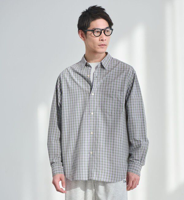 UNITED ARROWS green label relaxing「ナイロン コットン チェック ジャストルーズ 長袖 シャツ」|シャツ・ブラウス|PURPLE