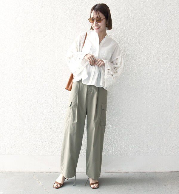 SHIPS any「SHIPS any:〈手洗い可能〉パッチワーク レース スリーブ バンドカラー シャツ」|シャツ・ブラウス|