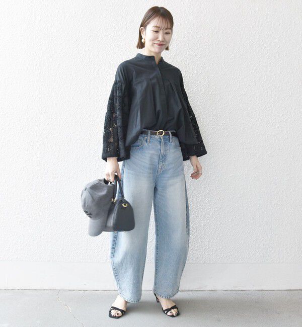 SHIPS any「SHIPS any:〈手洗い可能〉パッチワーク レース スリーブ バンドカラー シャツ」|シャツ・ブラウス|