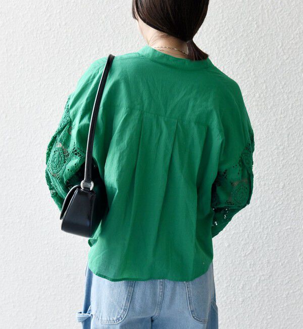 SHIPS any「SHIPS any:〈手洗い可能〉パッチワーク レース スリーブ バンドカラー シャツ」|シャツ・ブラウス|