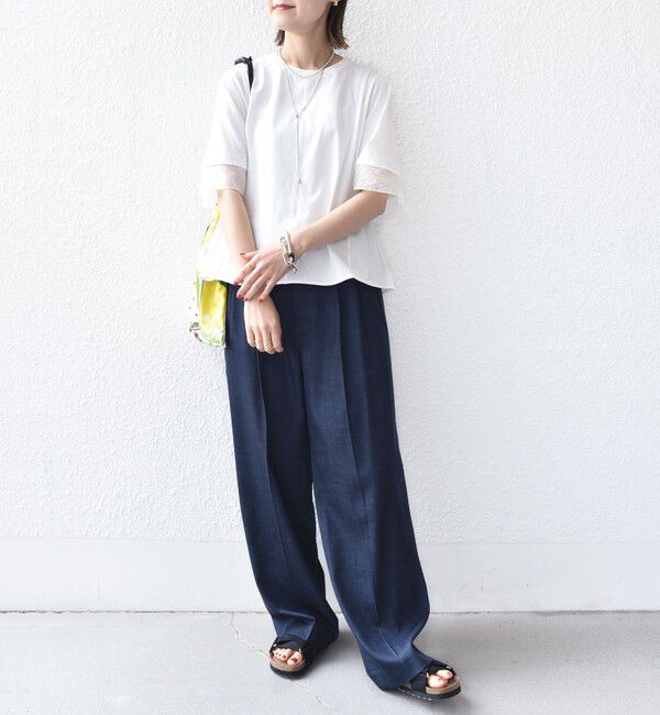 SHIPS for women「《一部追加予約》【WEB限定】〈接触冷感 / UVカット〉シアー オーガンジー コンビ プルオーバー」|Tシャツ・カットソー|