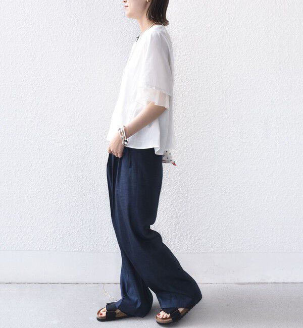 SHIPS for women「《一部追加予約》【WEB限定】〈接触冷感 / UVカット〉シアー オーガンジー コンビ プルオーバー」|Tシャツ・カットソー|