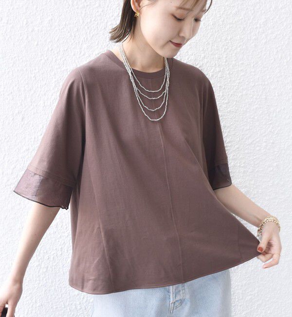 SHIPS for women「《一部追加予約》【WEB限定】〈接触冷感 / UVカット〉シアー オーガンジー コンビ プルオーバー」|Tシャツ・カットソー|