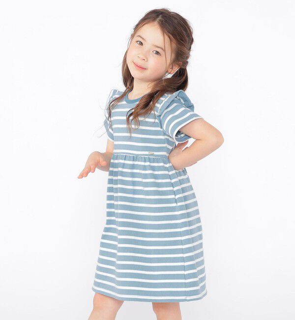SHIPS KIDS「SHIPS KIDS:100～130cm / ボーダー フリル ワンピース」|ワンピース|ライトブルー