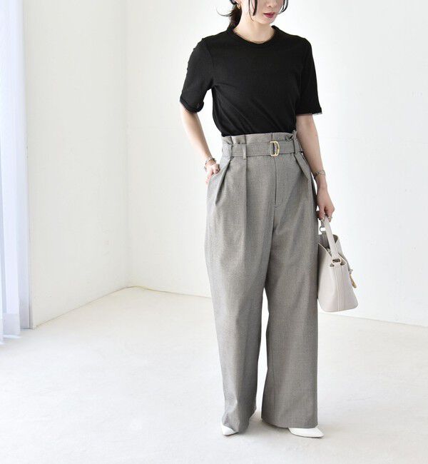 quaranciel「quaranciel:〈手洗い可能〉ラメ チュール リブ コンパクト TEE」|Tシャツ・カットソー|