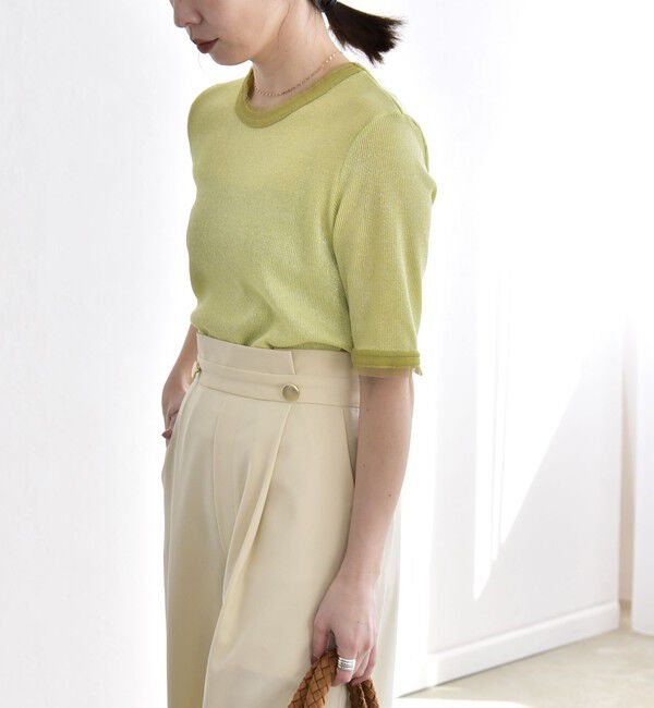 quaranciel「quaranciel:〈手洗い可能〉ラメ チュール リブ コンパクト TEE」|Tシャツ・カットソー|