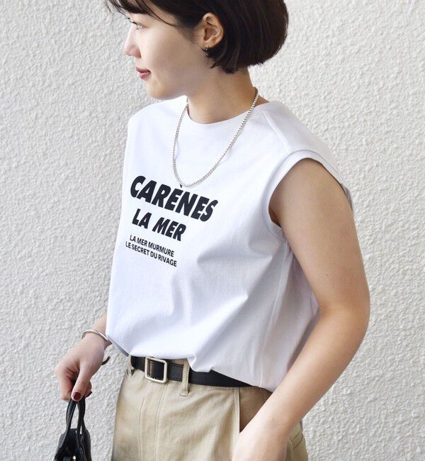 SHIPS for women「《予約》〈洗濯機可能〉メルティ コットン プリント ロゴ フレンチスリーブ TEE」|Tシャツ・カットソー|ホワイト