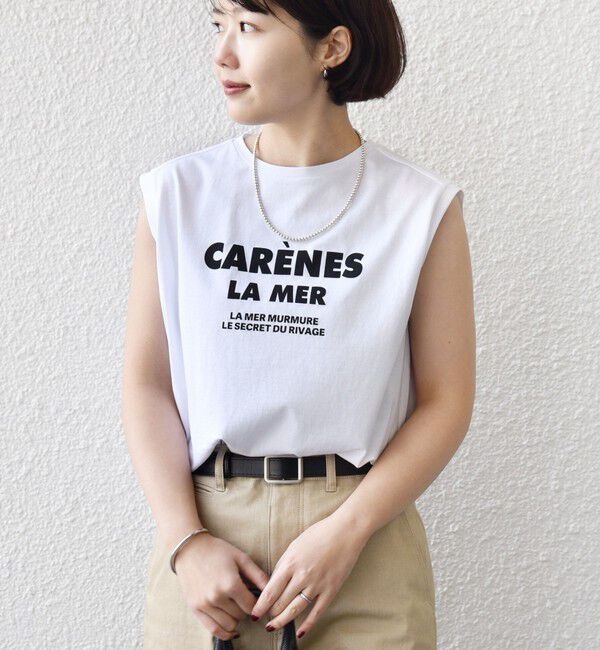 SHIPS for women「《予約》〈洗濯機可能〉メルティ コットン プリント ロゴ フレンチスリーブ TEE」|Tシャツ・カットソー|