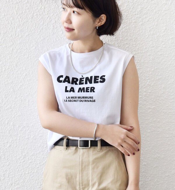 SHIPS for women「《予約》〈洗濯機可能〉メルティ コットン プリント ロゴ フレンチスリーブ TEE」|Tシャツ・カットソー|