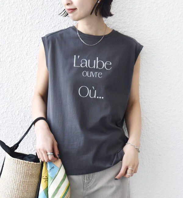 SHIPS for women「《予約》〈洗濯機可能〉メルティ コットン プリント ロゴ フレンチスリーブ TEE」|Tシャツ・カットソー|ダークグレー