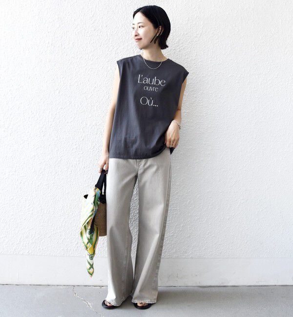 SHIPS for women「《予約》〈洗濯機可能〉メルティ コットン プリント ロゴ フレンチスリーブ TEE」|Tシャツ・カットソー|