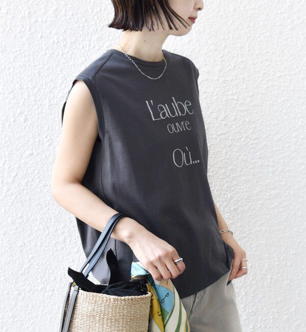 SHIPS for women「《予約》〈洗濯機可能〉メルティ コットン プリント ロゴ フレンチスリーブ TEE」|Tシャツ・カットソー|