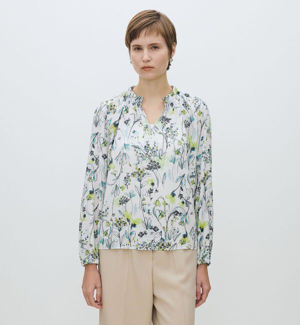 TOMORROWLAND collection「オーキッドフラワープリント ネックギャザーブラウス」|シャツ・ブラウス|