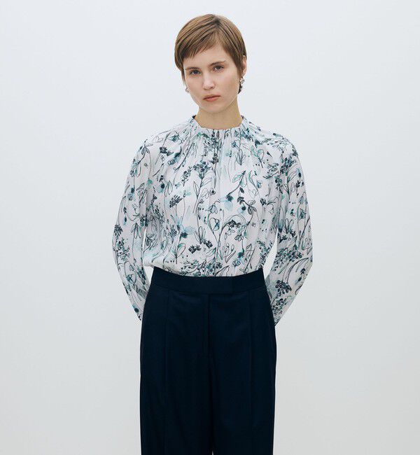 TOMORROWLAND collection「オーキッドフラワープリント ネックギャザーブラウス」|シャツ・ブラウス|