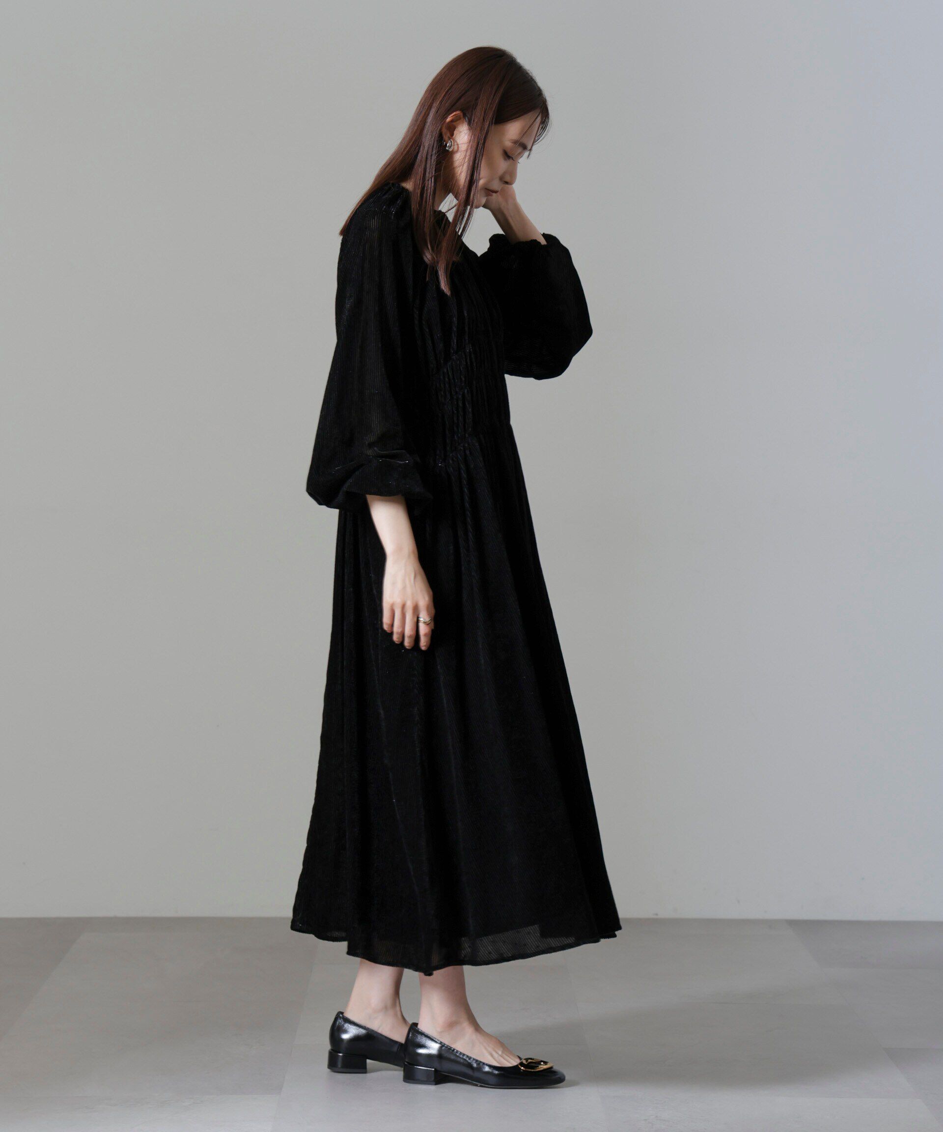 nano･universe「ストライプベロアギャザーワンピース」|ワンピース|