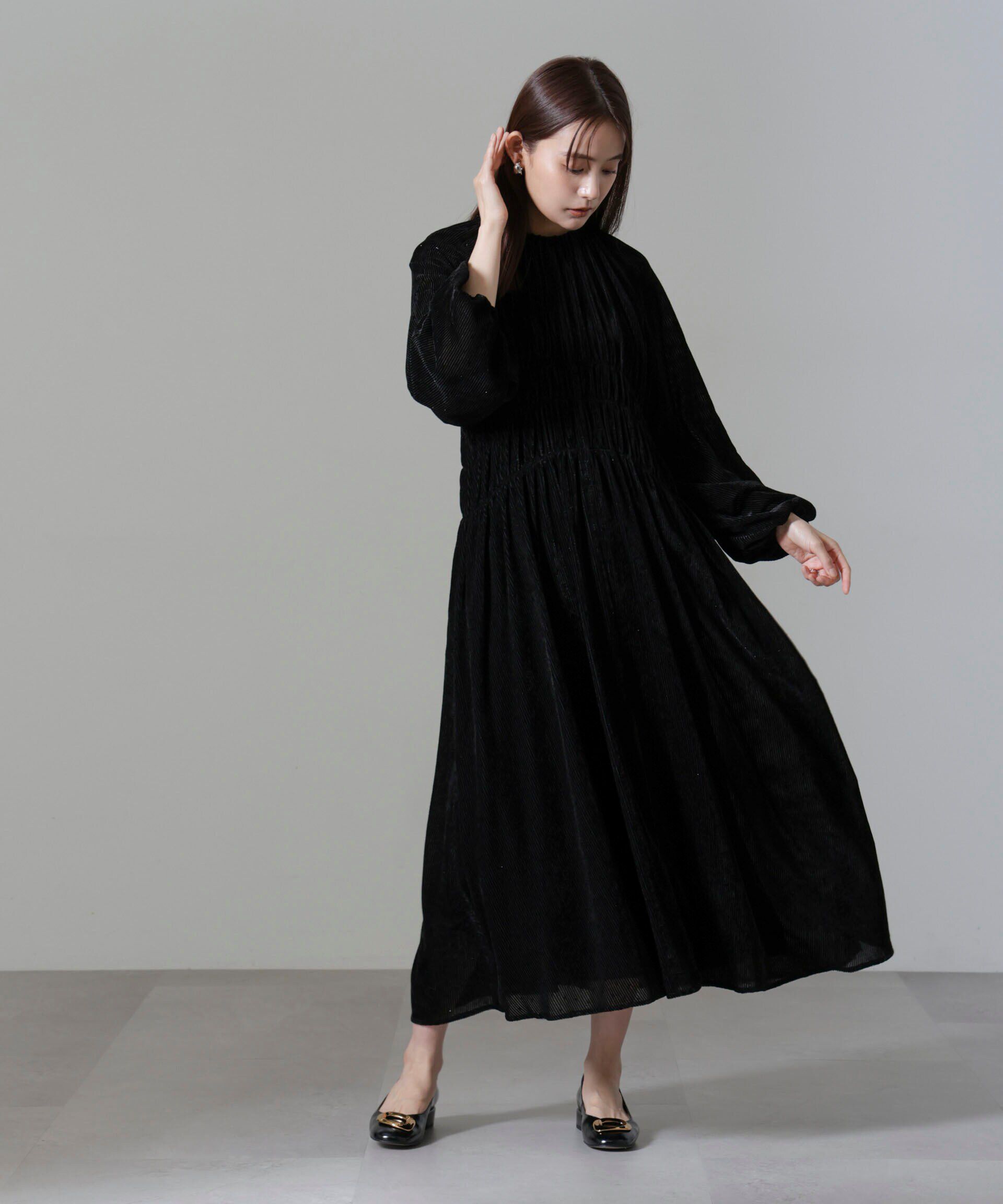 nano･universe「ストライプベロアギャザーワンピース」|ワンピース|