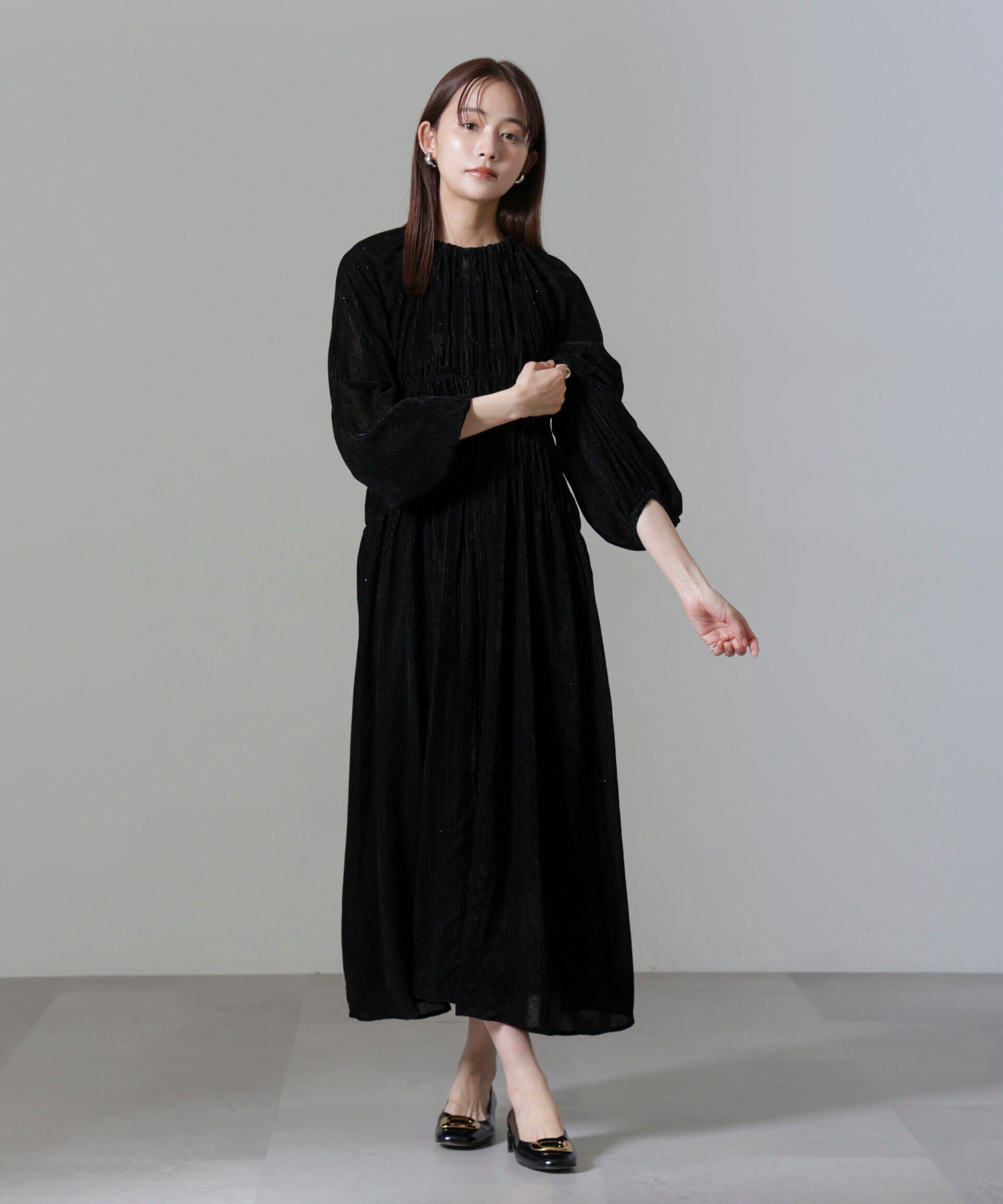 nano･universe「ストライプベロアギャザーワンピース」|ワンピース|