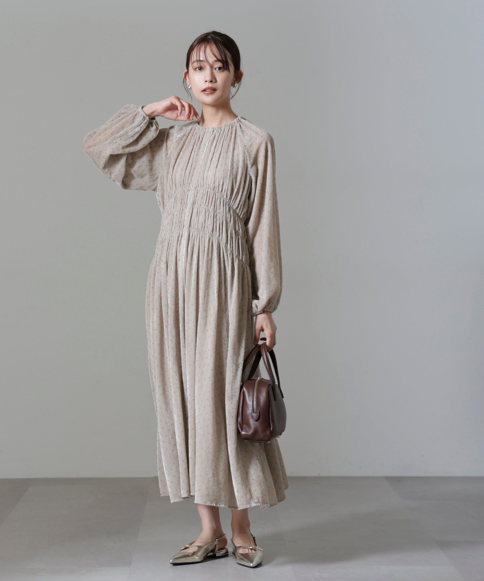 nano･universe「ストライプベロアギャザーワンピース」|ワンピース|